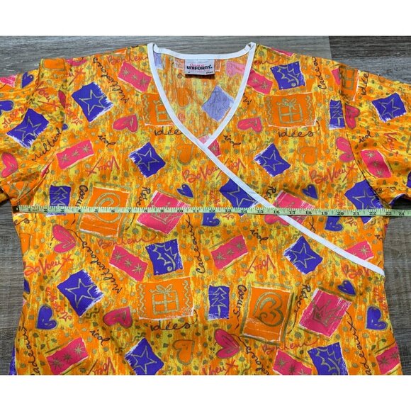 Jasco Uniform Womens Size M V-Neck Scrub Top Vibrant Holiday Geometric French - Picture 11 of 16